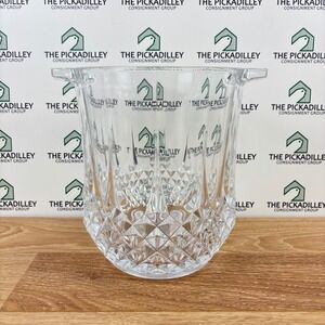Vintage Cut Glass Ice Bucket Diamond Pattern Lug Handles 8" Tall Barware Crystal